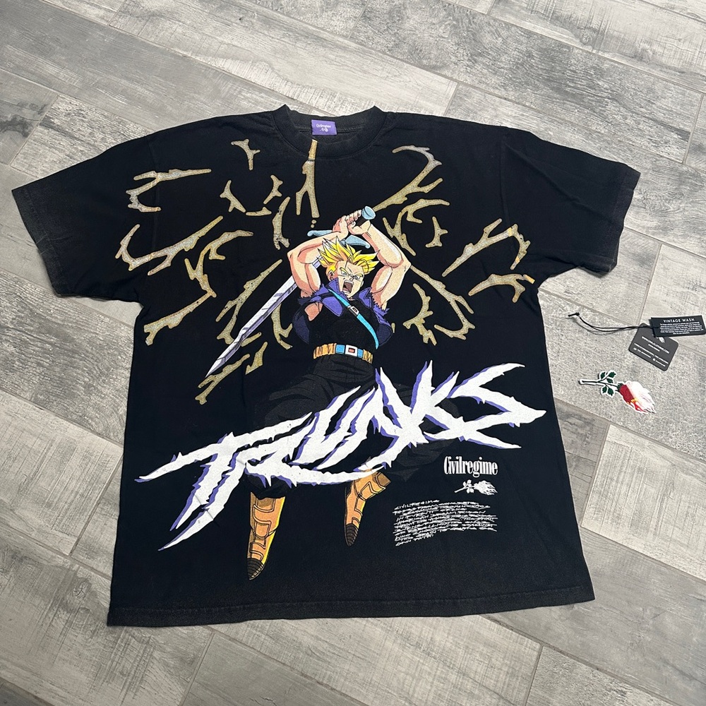 Civil Regime x Dragon Ball Z DBZ TRUNKS Heavyweight Graphic Lightning Tee Shirt